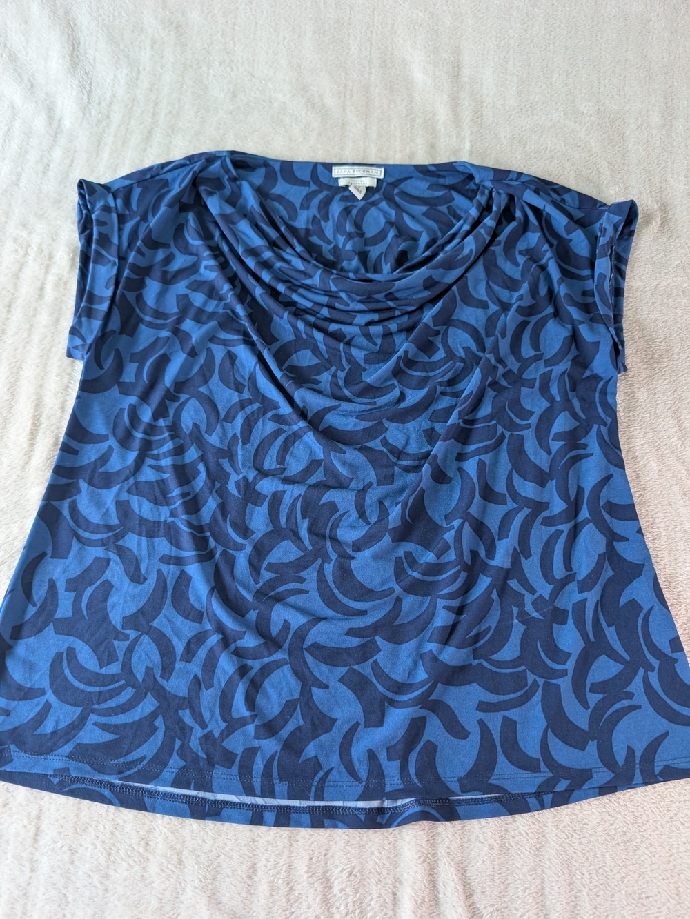 Dana Buchman Navy and Blue Abstract Cowl Neck Top